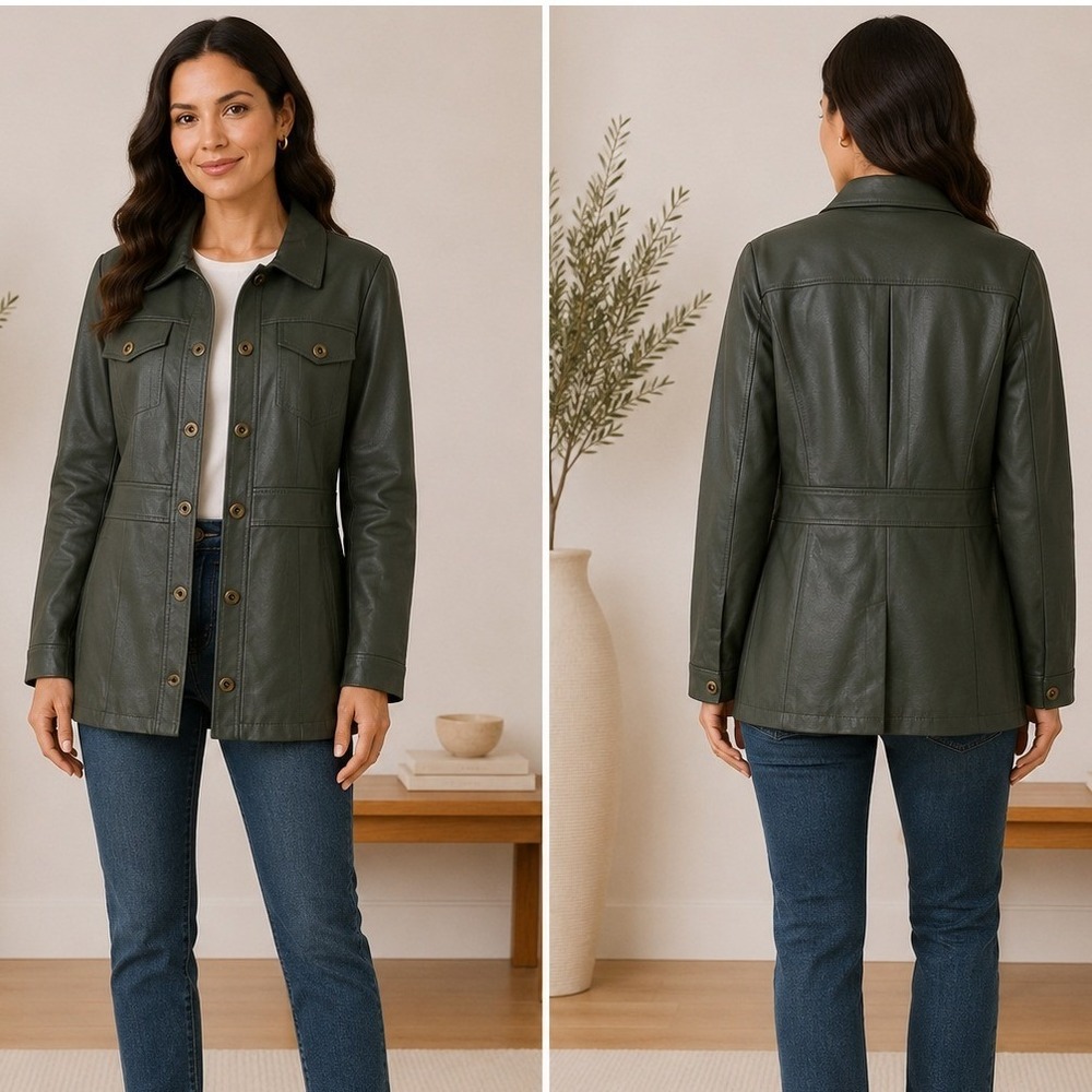 Maeve Kellie Vegan Leather Jacket Sz 12 Green Utility Military Anthropologie
